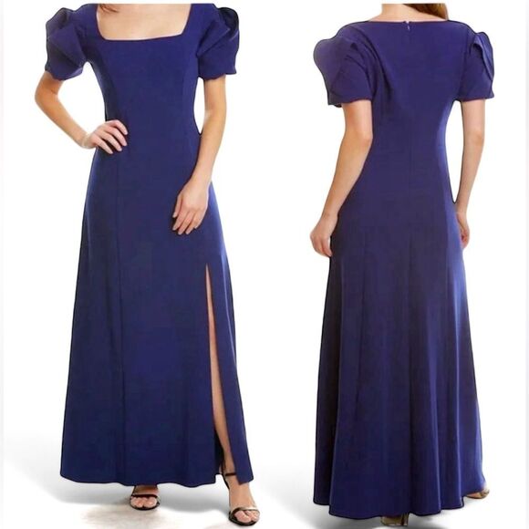 NWT Belle Badgley Mischka Puff Sleeve Gown in Navy Blue - Picture 5 of 15